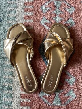 J Crew metallic gold knotted slides